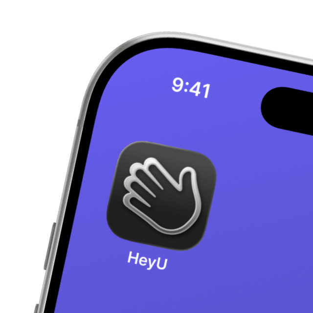The HeyU app icon on an iPhone home screen