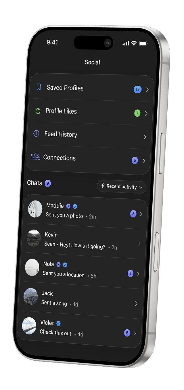 The Social tab on an iPhone